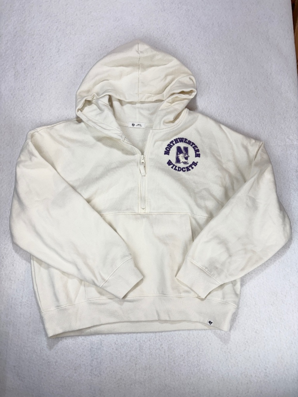 ‘47 BRAND Northwestern Wildcats Cream Half-Zip Hoodie Sz L